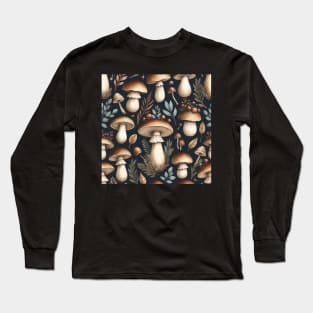 Dark Vintage Mushroom Pattern #2 Long Sleeve T-Shirt